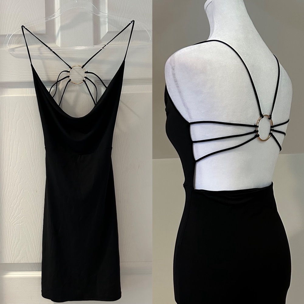 Windsor Black Open Back Strappy Cowl Neck Mini Dress